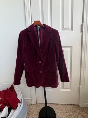 Vintage Koret of‎ California Burgundy Velvet Blazer Jacket Size M 80s Style